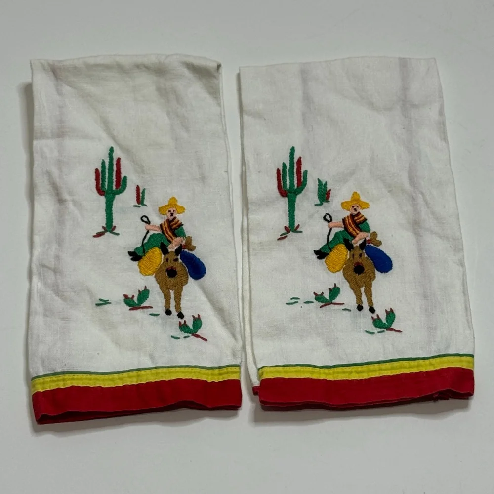 Native American Set of 2 Vintage Embroidered Napkins